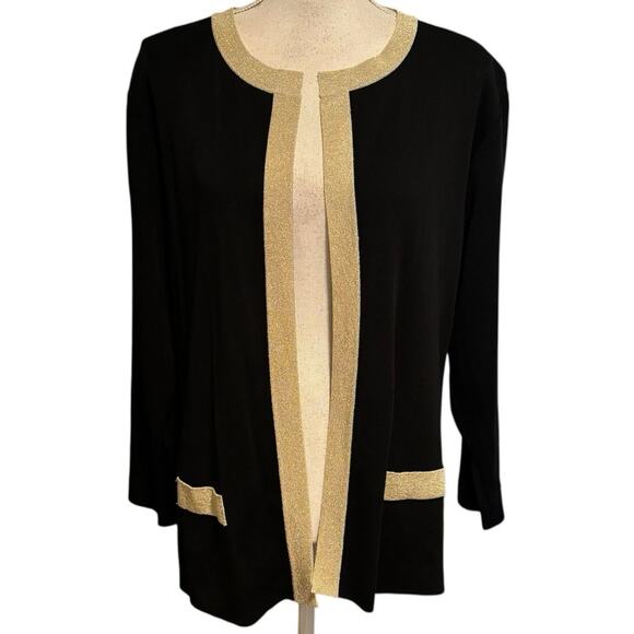 Exclusively Misook Size M Open Front Cardigan Sweater Black Gold - Picture 1 of 5